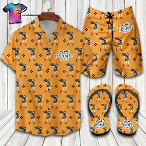 Hermes Symbol Full Print Hawaiian Shirt Beach Shorts And Flip Flops