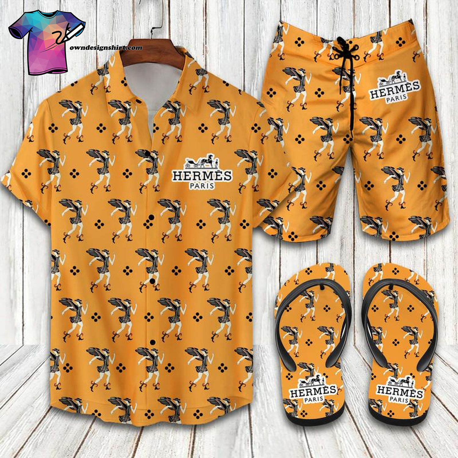 Hermes Symbol Full Print Hawaiian Shirt Beach Shorts And Flip Flops Hermes Symbol Full Print Hawaiian Shirt Beach Shorts And Flip Flops
