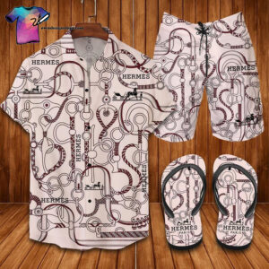 Hermes With Chains Full Print Hawaiian Shirt Beach Shorts And Flip Flops