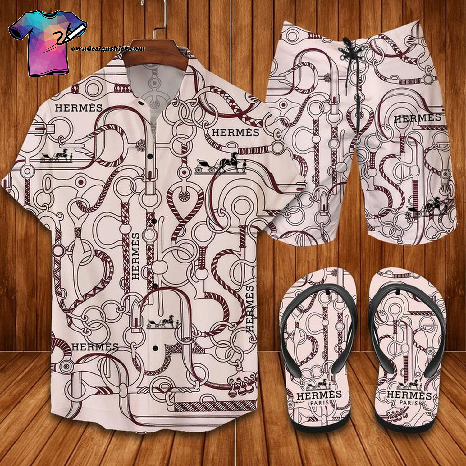 Hermes With Chains Full Print Hawaiian Shirt Beach Shorts And Flip Flops Hermes With Chains Full Print Hawaiian Shirt Beach Shorts And Flip Flops