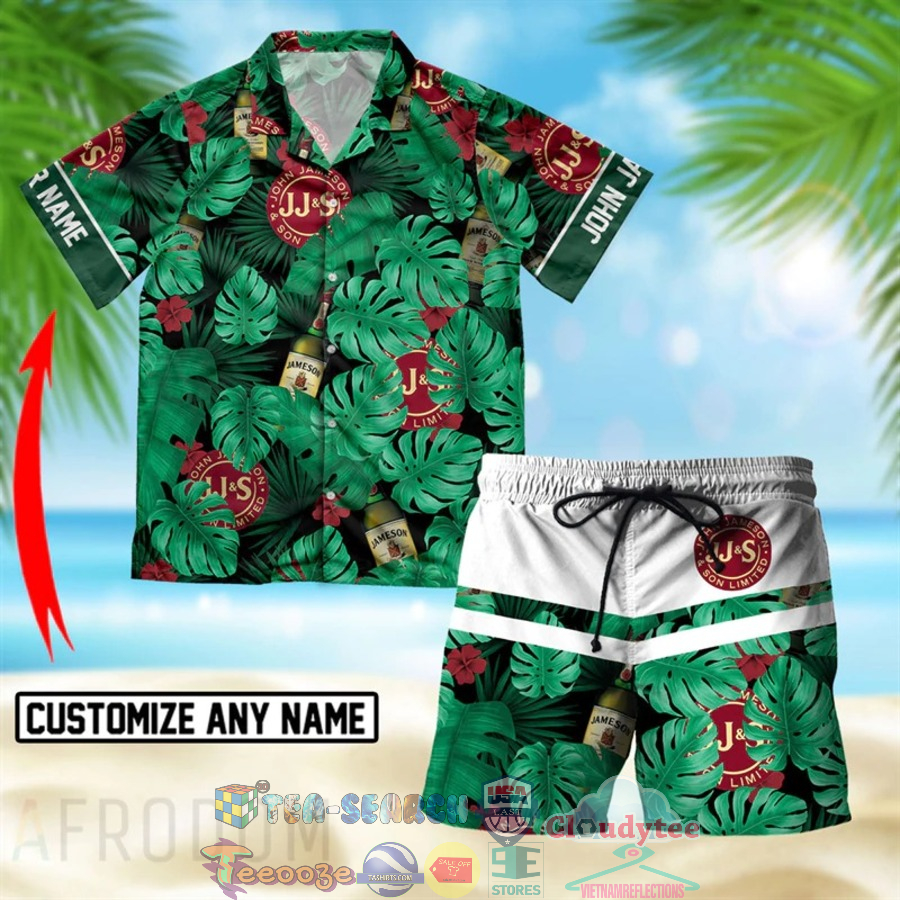 Personalized Name Jameson Irish Whiskey Tropical Leaves Hawaiian Shirt Beach Shorts Personalized Name Jameson Irish Whiskey Tropical Leaves Hawaiian Shirt Beach Shorts