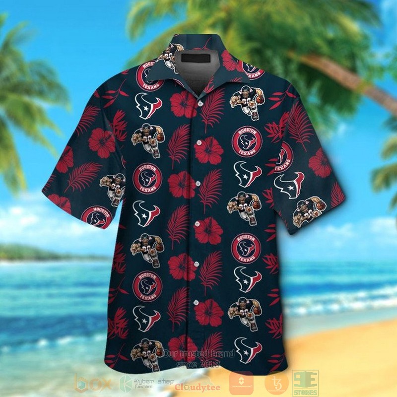 Houston Texans Logo Hibiscus Red Dark Blue Hawaii Shirt Houston Texans Logo Hibiscus Red Dark Blue Hawaii Shirt