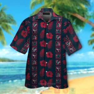 Houston Texans Logo Red Hibiscus Hawaiian Shirt And Shorts