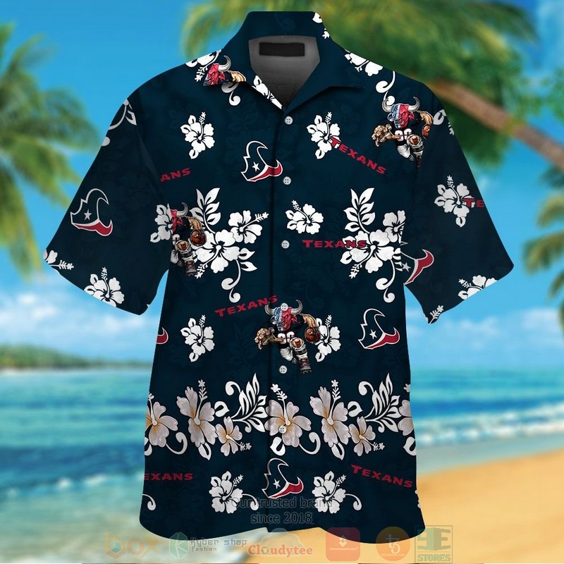 Houston Texans Logo White Hibiscus Hawaiian Shirt And Shorts Houston Texans Logo White Hibiscus Hawaiian Shirt And Shorts