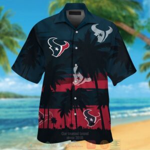 Houston Texans Palm Tree Dark Blue Red Hawaiian Shirt And Shorts
