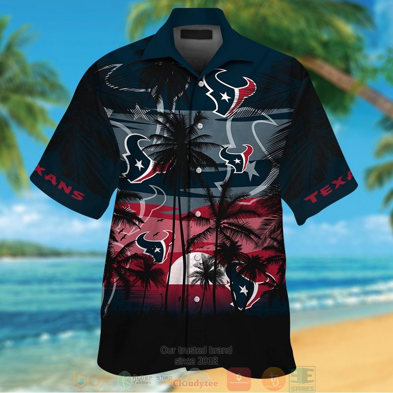 Houston Texans Palm Tree Deep Steel Blue Black Hawaii Shirt Houston Texans Palm Tree Deep Steel Blue Black Hawaii Shirt