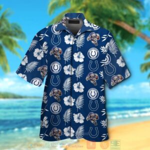 Indianapolis Colts Logo Hibiscus White Blue Hawaii Shirt