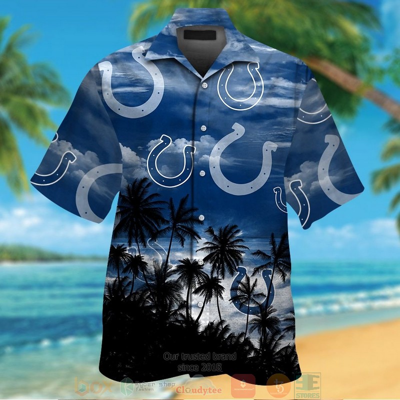 Indianapolis Colts Palm Tree Blue Black Hawaiian Shirt And Shorts Indianapolis Colts Palm Tree Blue Black Hawaiian Shirt And Shorts