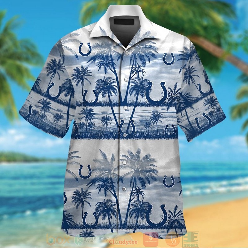 Indianapolis Colts Palm Tree White Blue Hawaiian Shirt And Shorts Indianapolis Colts Palm Tree White Blue Hawaiian Shirt And Shorts