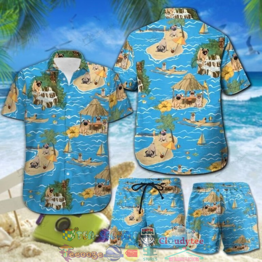 Beach Island Pug Hawaiian Shirt And Shorts Beach Island Pug Hawaiian Shirt And Shorts