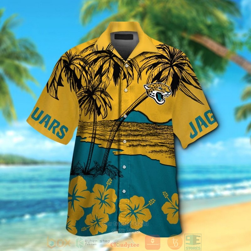 Jacksonville Jaguars Hibiscus Gold Hawaiian Shirt And Shorts Jacksonville Jaguars Hibiscus Gold Hawaiian Shirt And Shorts