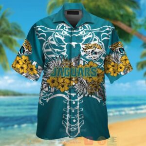 Jacksonville Jaguars Gold Hibiscus Teal Hawaii Shirt