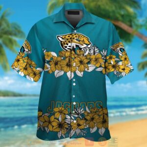 Jacksonville Jaguars Gold Tropical Plants Teal Hawaii Shirt