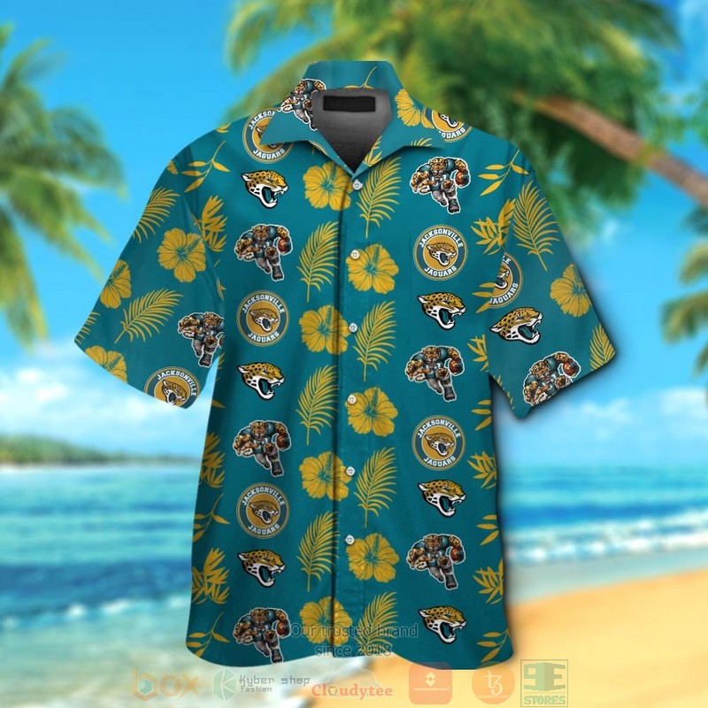 Jacksonville Jaguars Logo Hibiscus Gold Teal Hawaii Shirt Jacksonville Jaguars Logo Hibiscus Gold Teal Hawaii Shirt