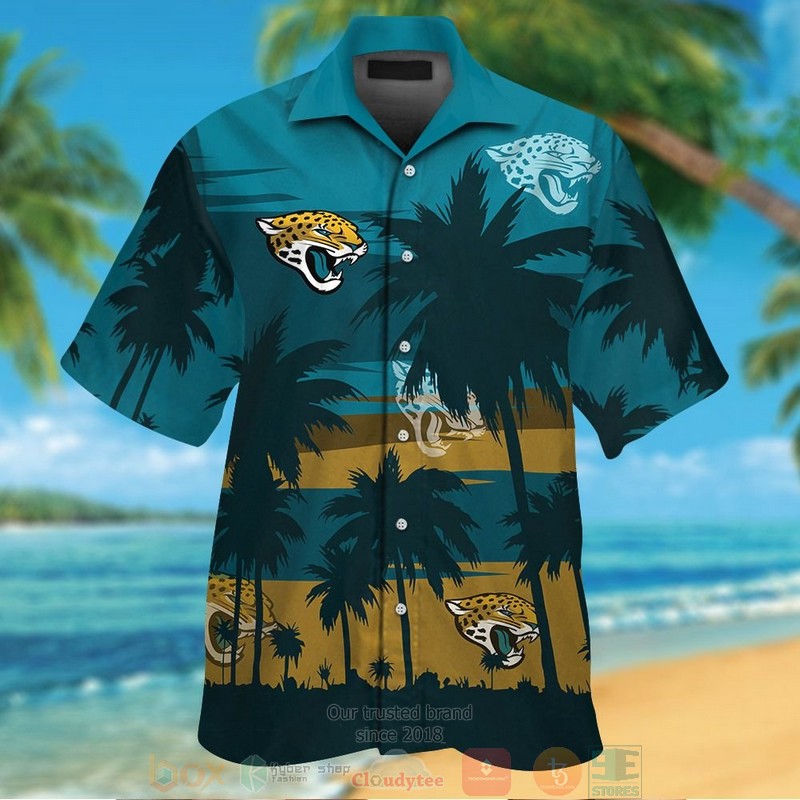 Jacksonville Jaguars Palm Tree Dark Teal Hawaiian Shirt And Shorts Jacksonville Jaguars Palm Tree Dark Teal Hawaiian Shirt And Shorts