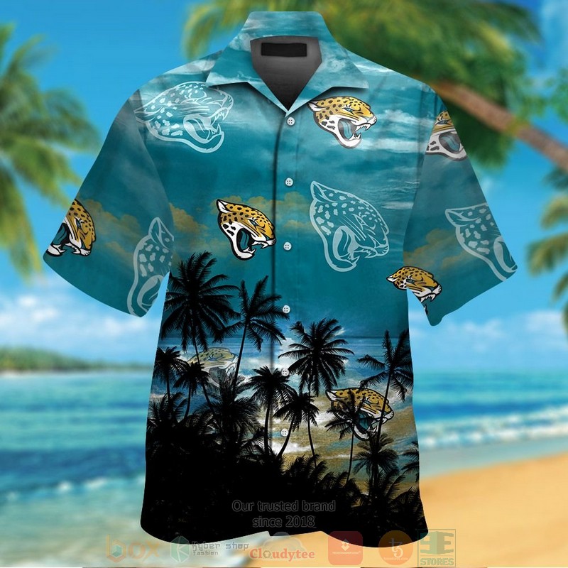 Jacksonville Jaguars Palm Tree Teal Black Hawaiian Shirt And Shorts Jacksonville Jaguars Palm Tree Teal Black Hawaiian Shirt And Shorts