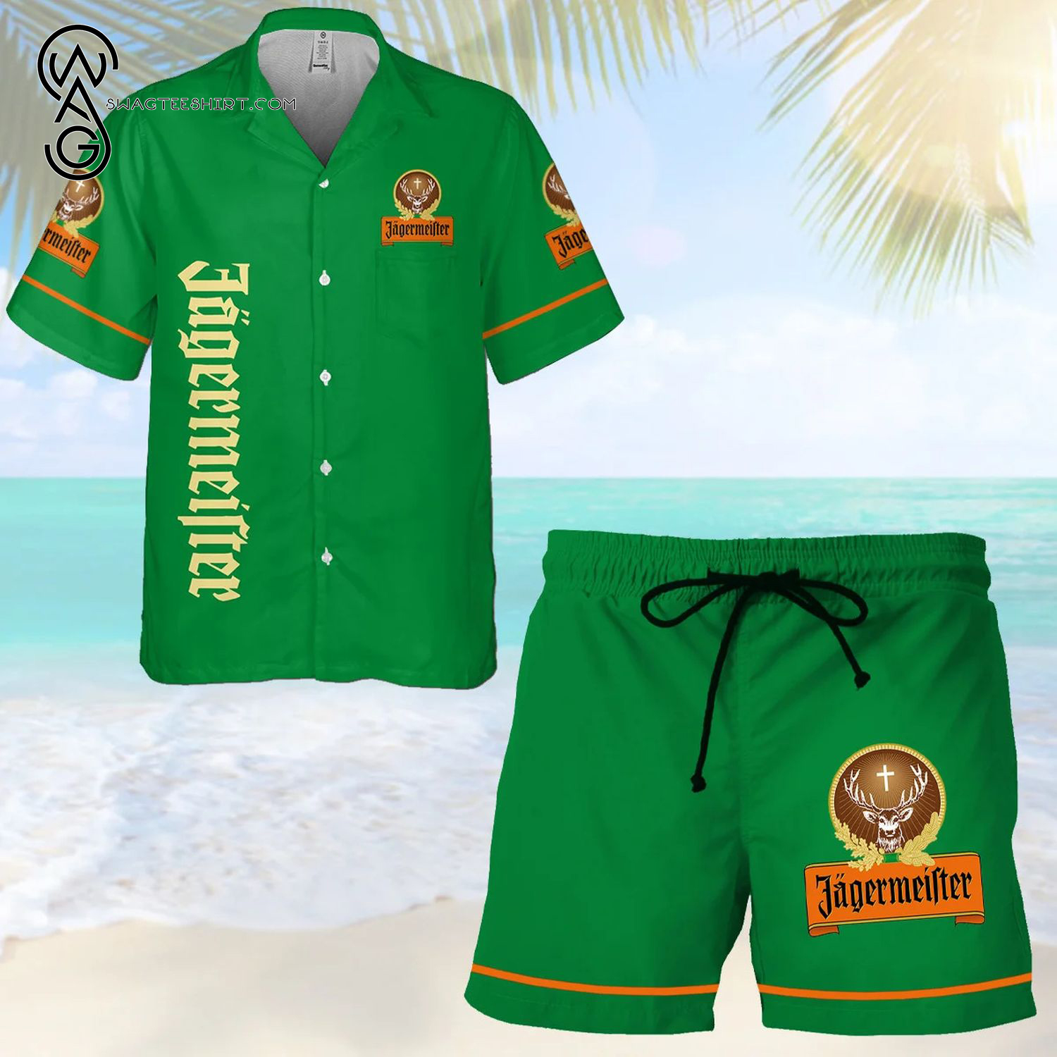 Jagermeister All Over Print Hawaiian Shirt And Beach Shorts Jagermeister All Over Print Hawaiian Shirt And Beach Shorts
