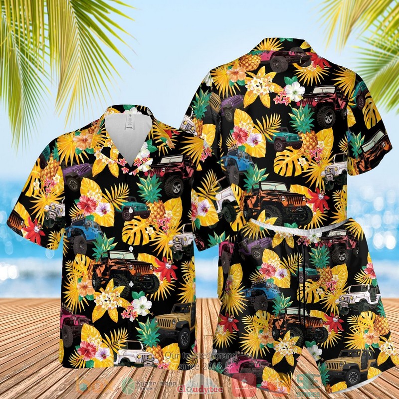 Jeep Pineapple Flowers Black Yellow Hawaiian Shirt Jeep Pineapple Flowers Black Yellow Hawaiian Shirt