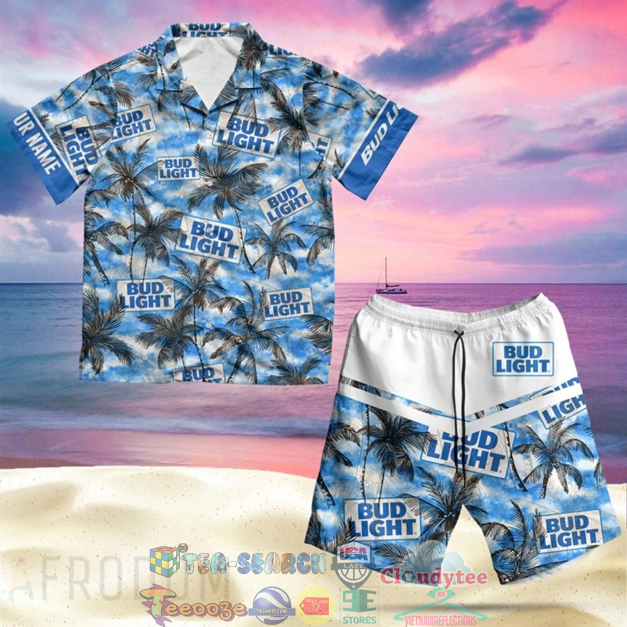 Personalized Name Bud Light Beer Palm Tree Hawaiian Shirt Beach Shorts Personalized Name Bud Light Beer Palm Tree Hawaiian Shirt Beach Shorts