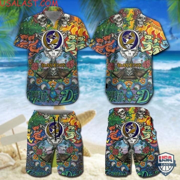 Nfl Baltimore Ravens Grateful Dead Bears Hawaiian Shirt And Shorts Nfl Baltimore Ravens Grateful Dead Bears Hawaiian Shirt And Shorts