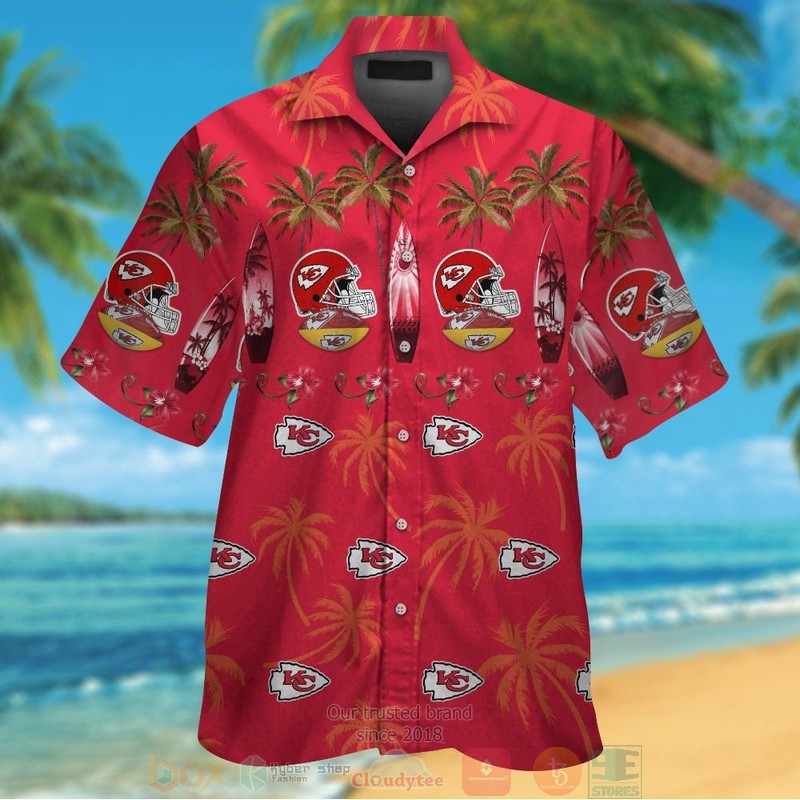 Kansas City Chiefs Surfboard Palm Tree Hawaiian Shirt And Shorts
