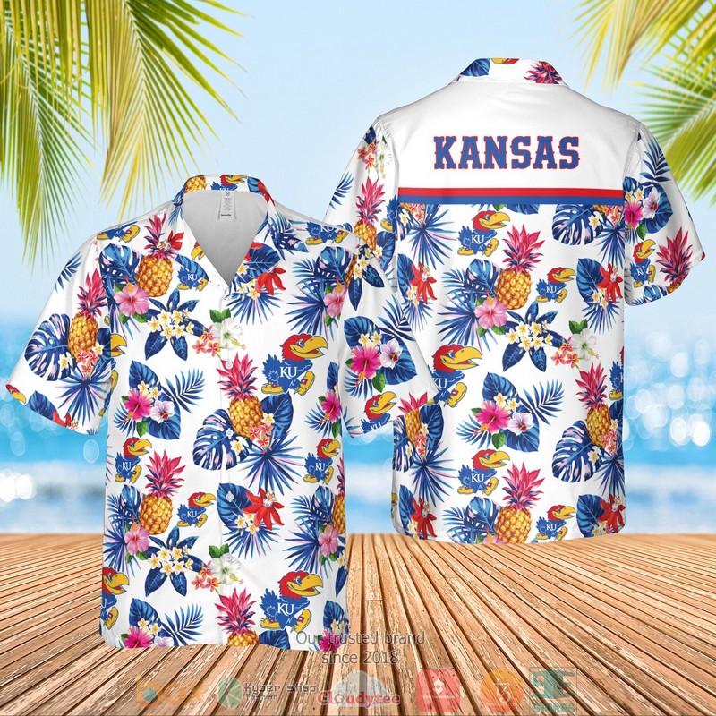 Kansas Jayhawks MenS Basketball Ncaa Pineapple White Hawaiian Shirt Kansas Jayhawks MenS Basketball Ncaa Pineapple White Hawaiian Shirt