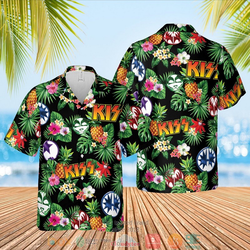 Kiss Band Pineapple Black Green Hawaiian Shirt Kiss Band Pineapple Black Green Hawaiian Shirt