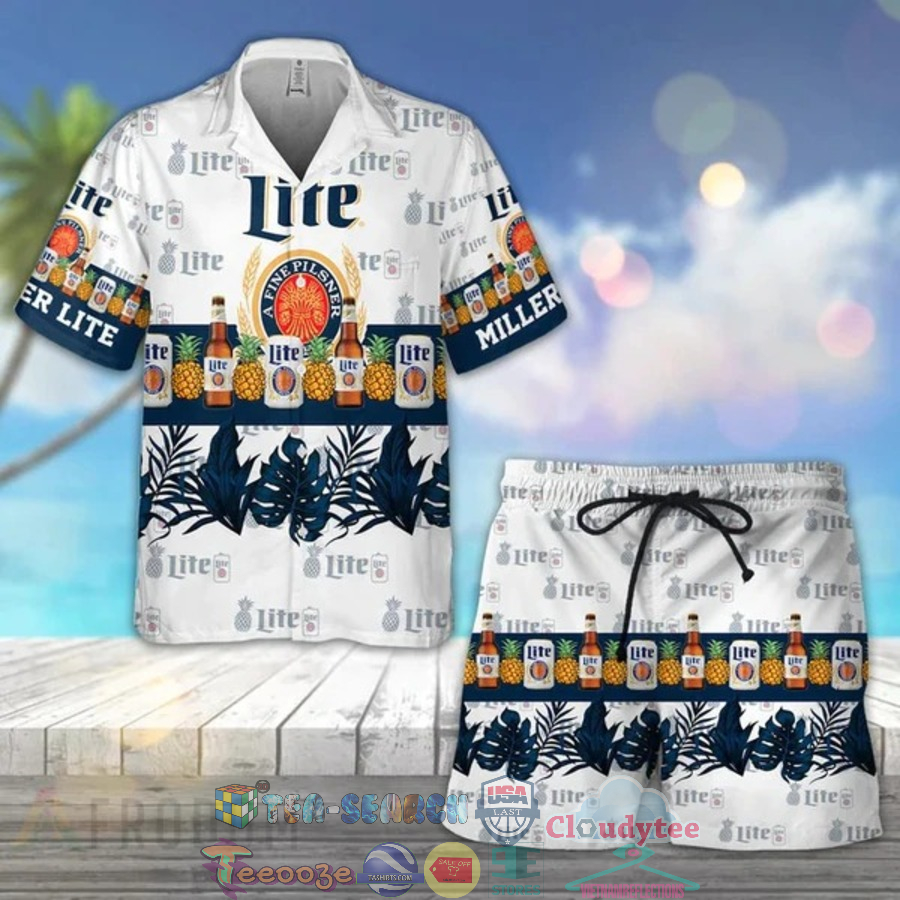 Miller Lite Beer Tropical Pineapple Hawaiian Shirt Beach Shorts Miller Lite Beer Tropical Pineapple Hawaiian Shirt Beach Shorts