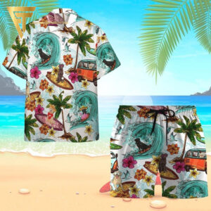 Labrador Retriever Surfing Summer All Over Print Hawaiian Shirts And Beach Shorts