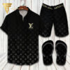 Louis Vuitton Black Logo Hawaiian Shirt Beach Shorts And Flip Flops