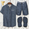 Louis Vuitton Black Navy Hawaiian Shirt Beach Shorts And Flip Flops