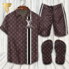 Louis Vuitton Black White Striped Hawaiian Shirt Beach Shorts And Flip Flops