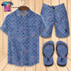 Louis Vuitton Blue Pink Symbol Full Print Hawaiian Shirt Beach Shorts And Flip Flops