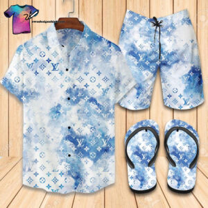 Louis Vuitton Blue Sky Symbol Full Print Hawaiian Shirt Beach Shorts And Flip Flops