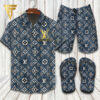 Louis Vuitton Classic Blue Hawaiian Shirt Beach Shorts And Flip Flops