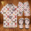 Louis Vuitton Color Retro Hawaiian Shirt Beach Shorts And Flip Flops