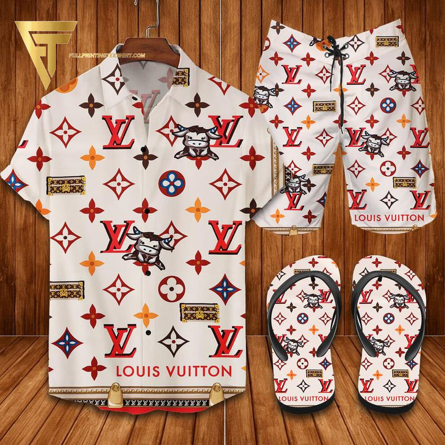 Louis Vuitton Color Retro Hawaiian Shirt Beach Shorts And Flip Flops Louis Vuitton Color Retro Hawaiian Shirt Beach Shorts And Flip Flops