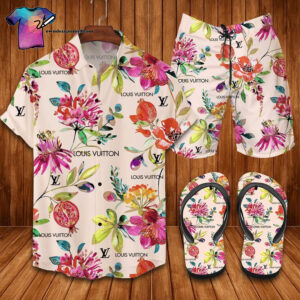 Louis Vuitton Flower Full Print Hawaiian Shirt Beach Shorts And Flip Flops