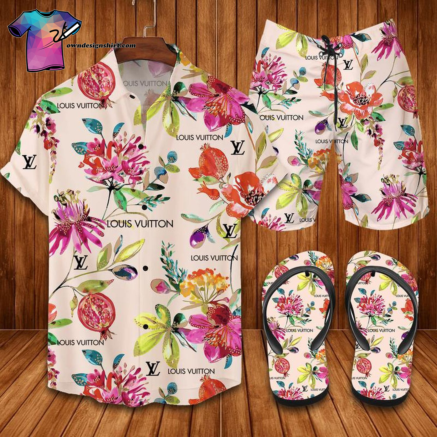 Louis Vuitton Flower Full Print Hawaiian Shirt Beach Shorts And Flip Flops Louis Vuitton Flower Full Print Hawaiian Shirt Beach Shorts And Flip Flops