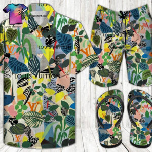 Louis Vuitton Forest Retro Full Print Hawaiian Shirt Beach Shorts And Flip Flops