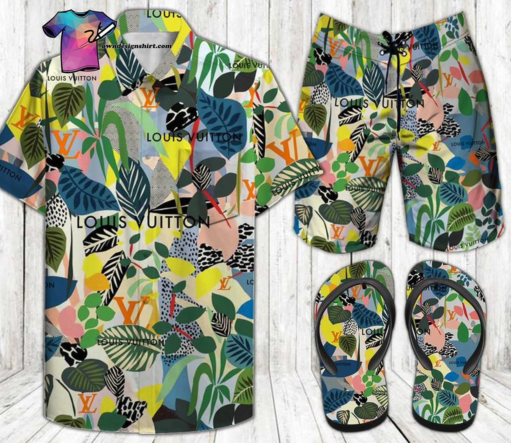 Louis Vuitton Forest Retro Full Print Hawaiian Shirt Beach Shorts And Flip Flops Louis Vuitton Forest Retro Full Print Hawaiian Shirt Beach Shorts And Flip Flops
