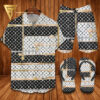 Louis Vuitton Gold Chain Hawaiian Shirt Beach Shorts And Flip Flops