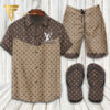Louis Vuitton Logo Light Brown Version Hawaiian Shirt Beach Shorts And Flip Flops