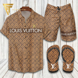 Louis Vuitton Monogram Classic Version Hawaiian Shirt Beach Shorts And Flip Flops