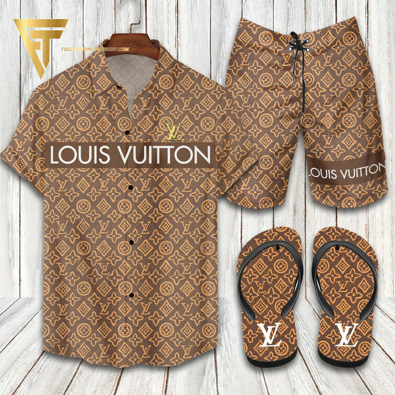 Louis Vuitton Monogram Classic Version Hawaiian Shirt Beach Shorts And Flip Flops Louis Vuitton Monogram Classic Version Hawaiian Shirt Beach Shorts And Flip Flops