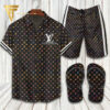 Louis Vuitton Multicolor Hawaiian Shirt Beach Shorts And Flip Flops
