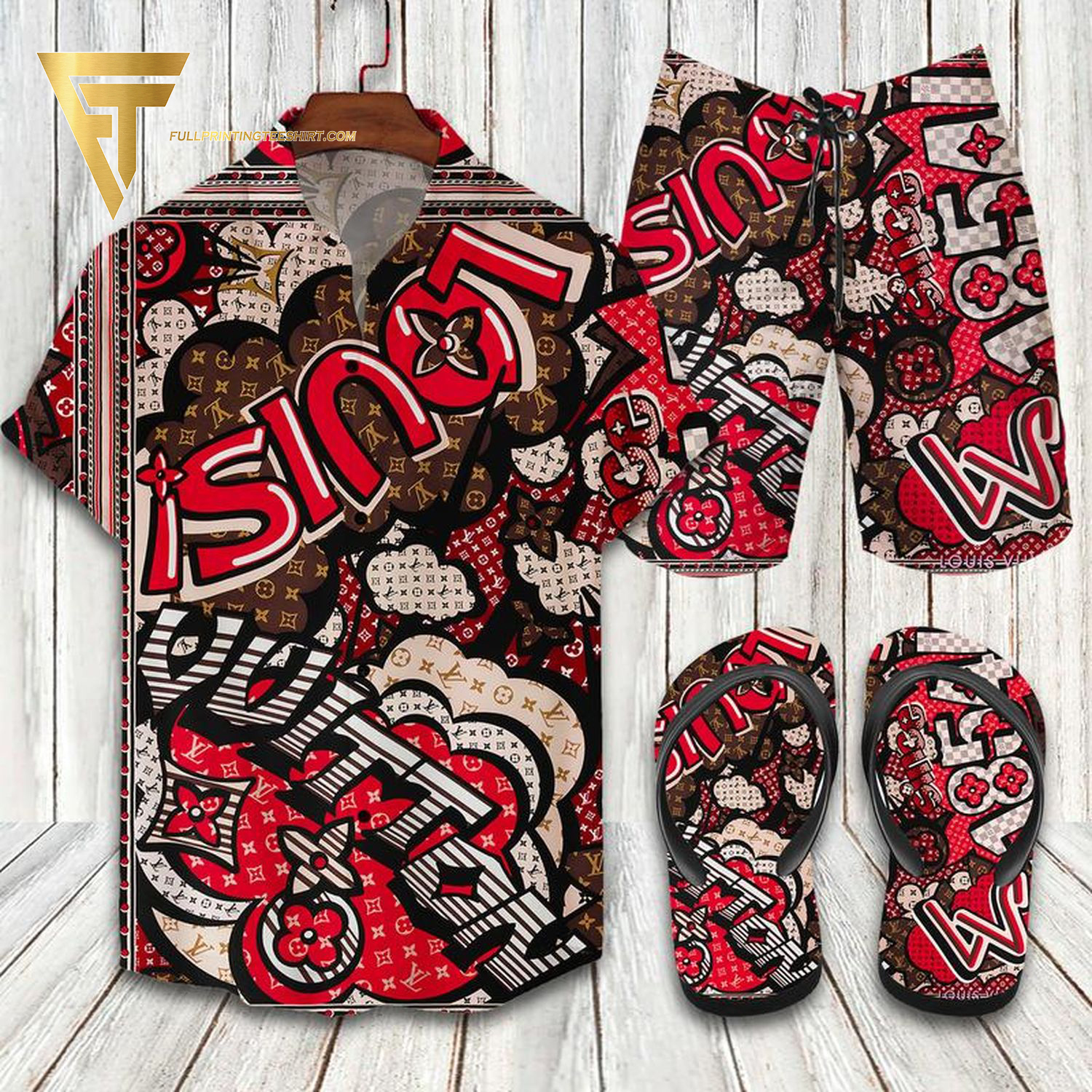 Louis Vuitton Pop Art Red Version Hawaiian Shirt Beach Shorts And Flip Flops Louis Vuitton Pop Art Red Version Hawaiian Shirt Beach Shorts And Flip Flops