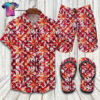 Louis Vuitton Red Tropical Full Print Hawaiian Shirt Beach Shorts And Flip Flops