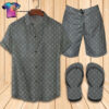 Louis Vuitton Sport Grey Full Print Hawaiian Shirt Beach Shorts And Flip Flops