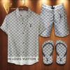 Louis Vuitton Sport Grey Logo Hawaiian Shirt Beach Shorts And Flip Flops